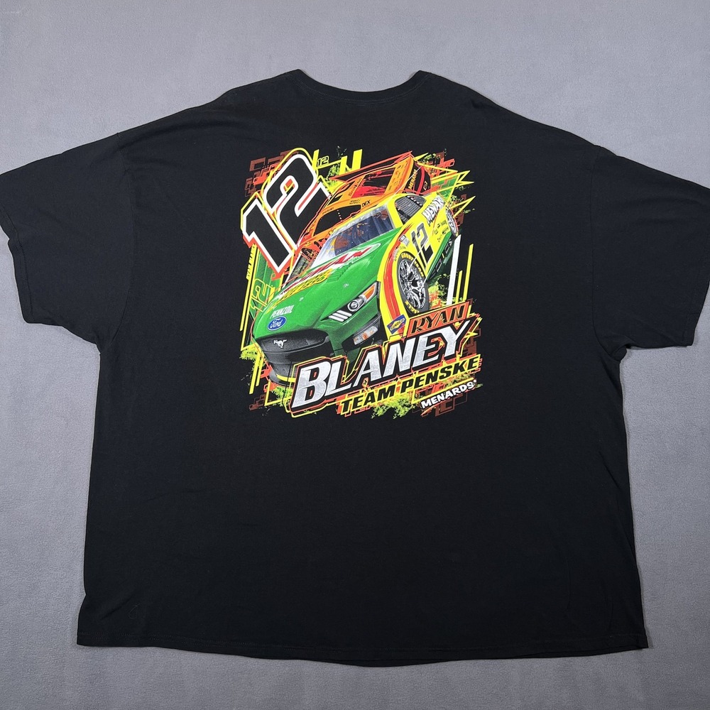 Team Penske Ryan Blaney 12 NASCAR Menards T-Shirt Black 5XL Short Sleeve Cotton